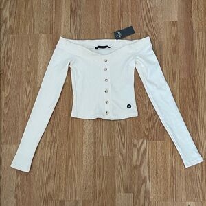 Abercrombie & Fitch Off-Shoulder White Button-Down Shirt